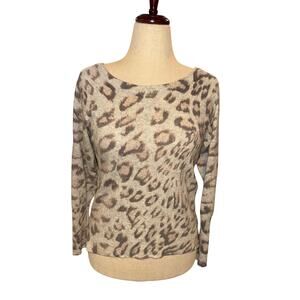 Rebecca Taylor pink grey cheetah print lambswool cashmere sweater size S